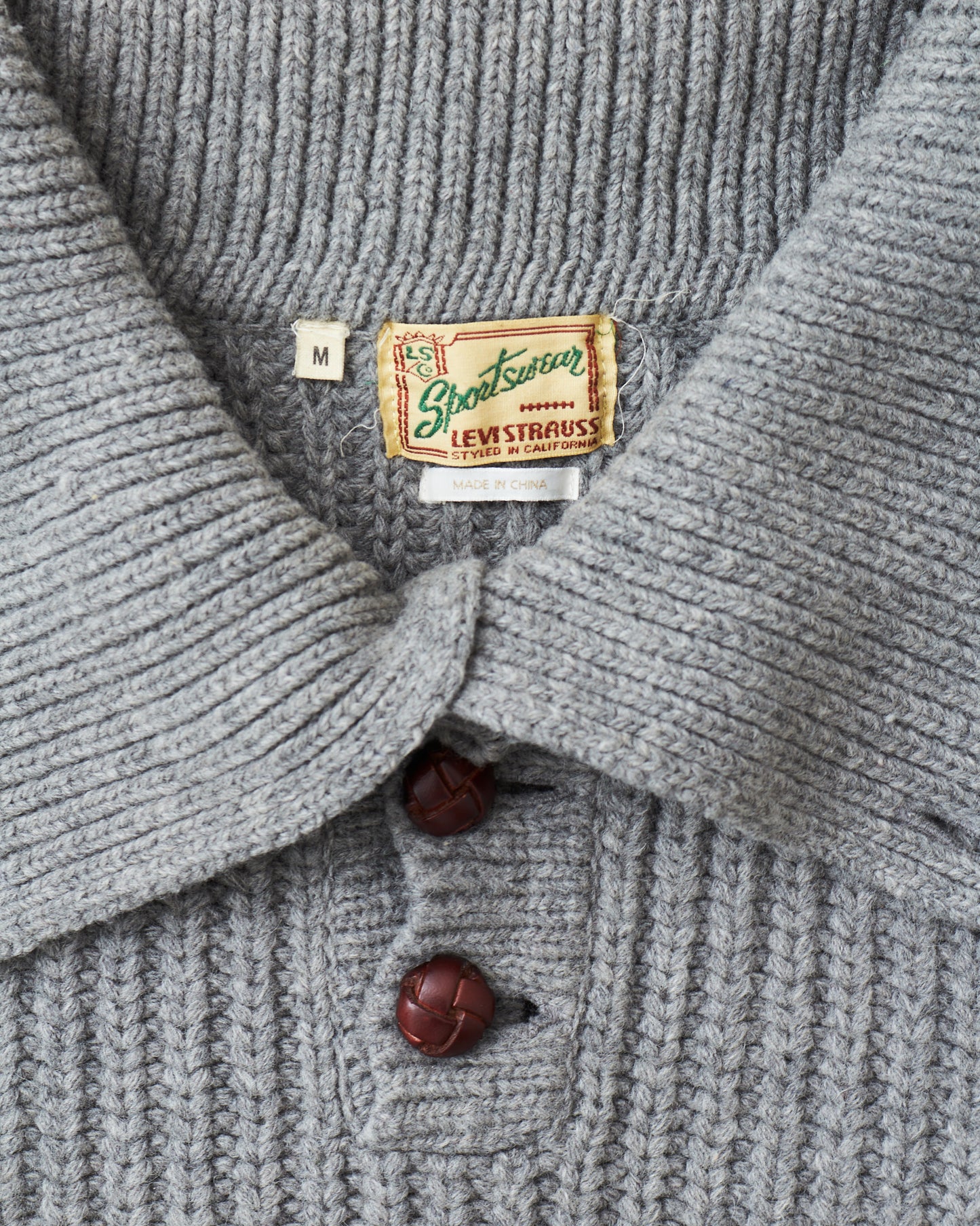 Second Hand Levi's Vintage Clothing LVC Cable Knit Shawl Collar Sweater Size M