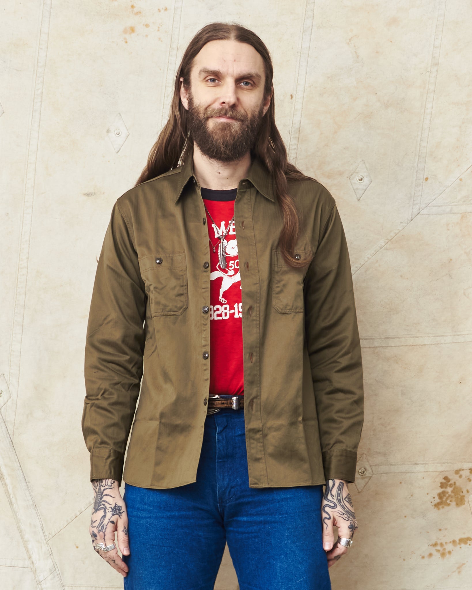 Buzz Rickson's HBT Twill Work Shirt Olive BR29390 – Second Sunrise