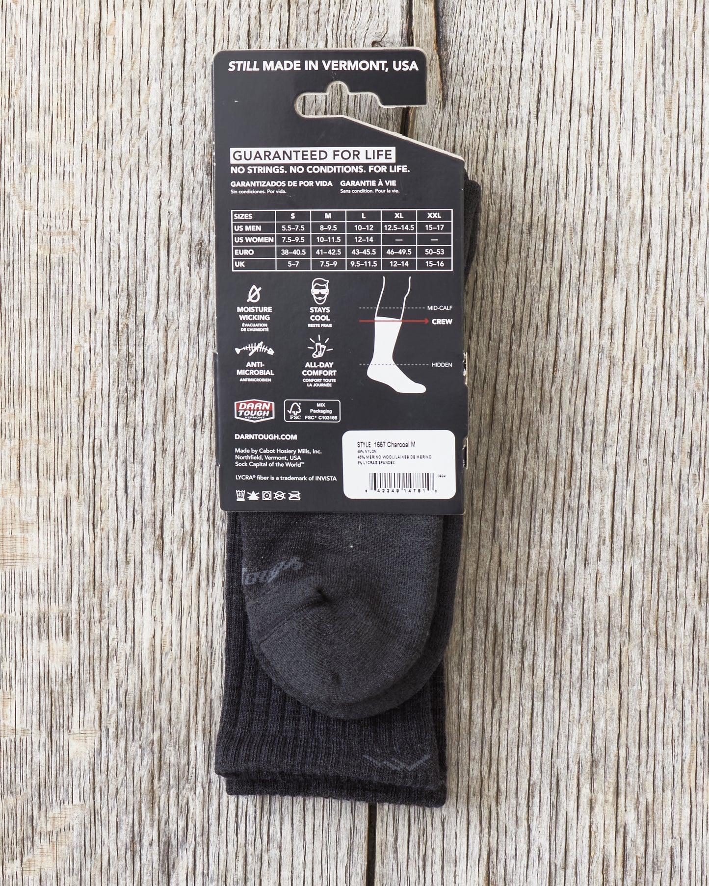Darn Tough 1657 Charcoal Merino Wool Lifestyle Crew Lightweight