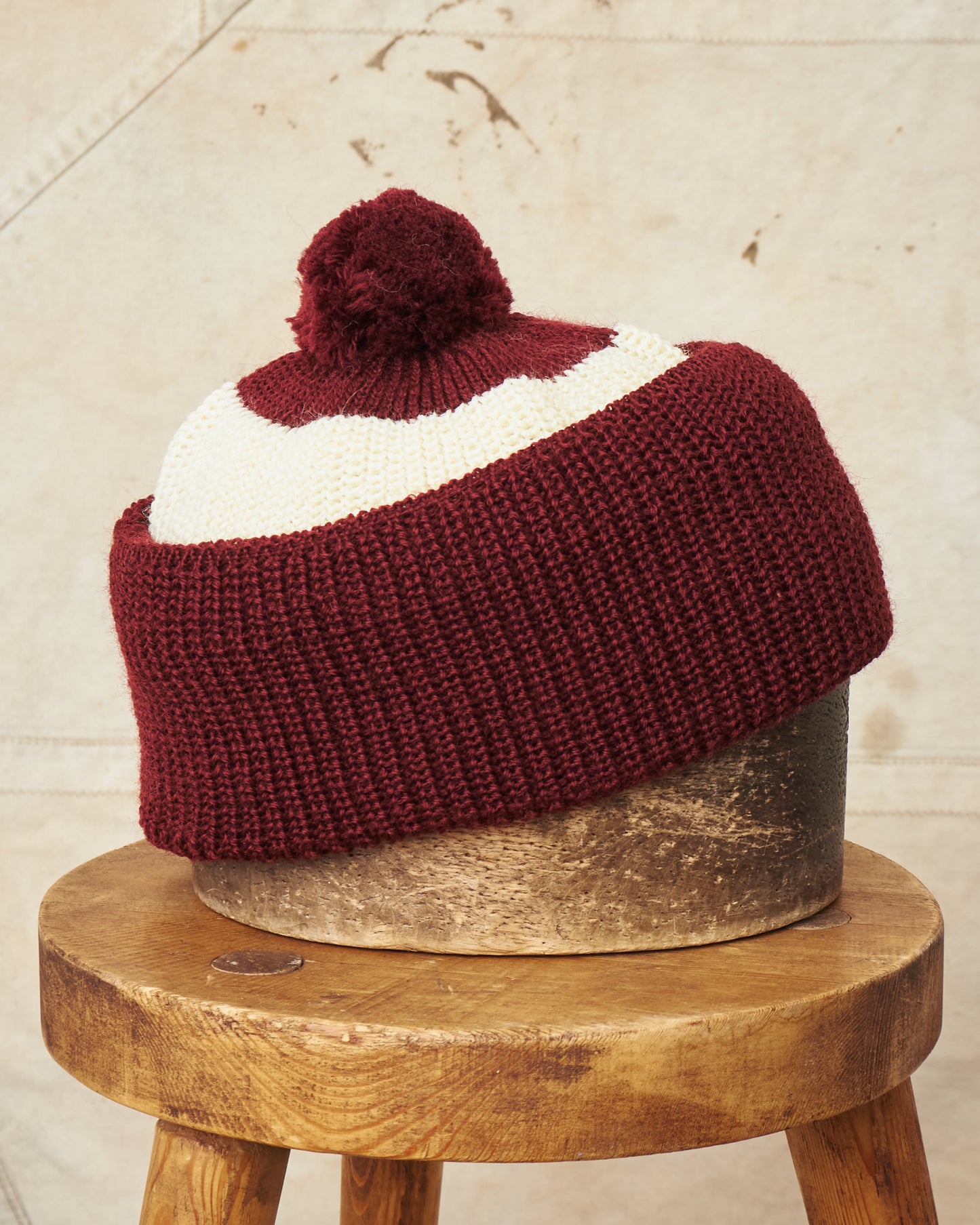 Heimat Wool U Boat Bobble Hat Burgundy / Seashell