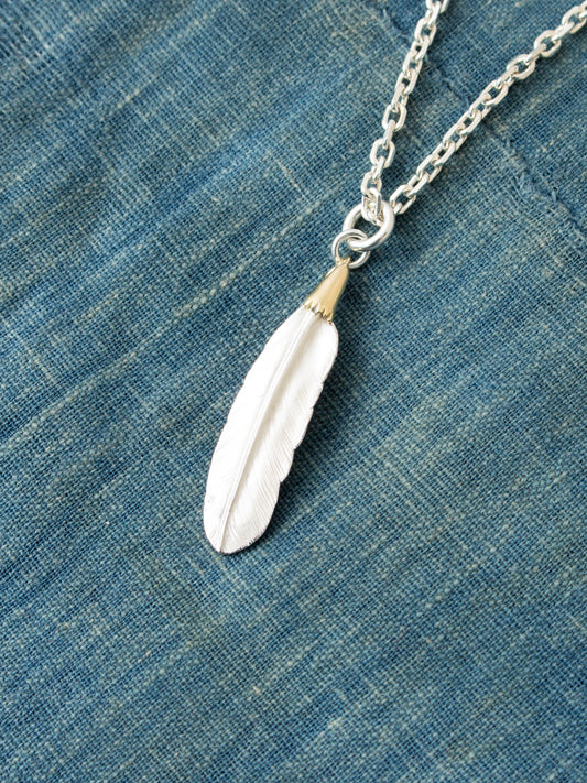 Larry Smith Eagle Head Feather Silver Pendent With 18K Gold Accent EFNL-0049-L