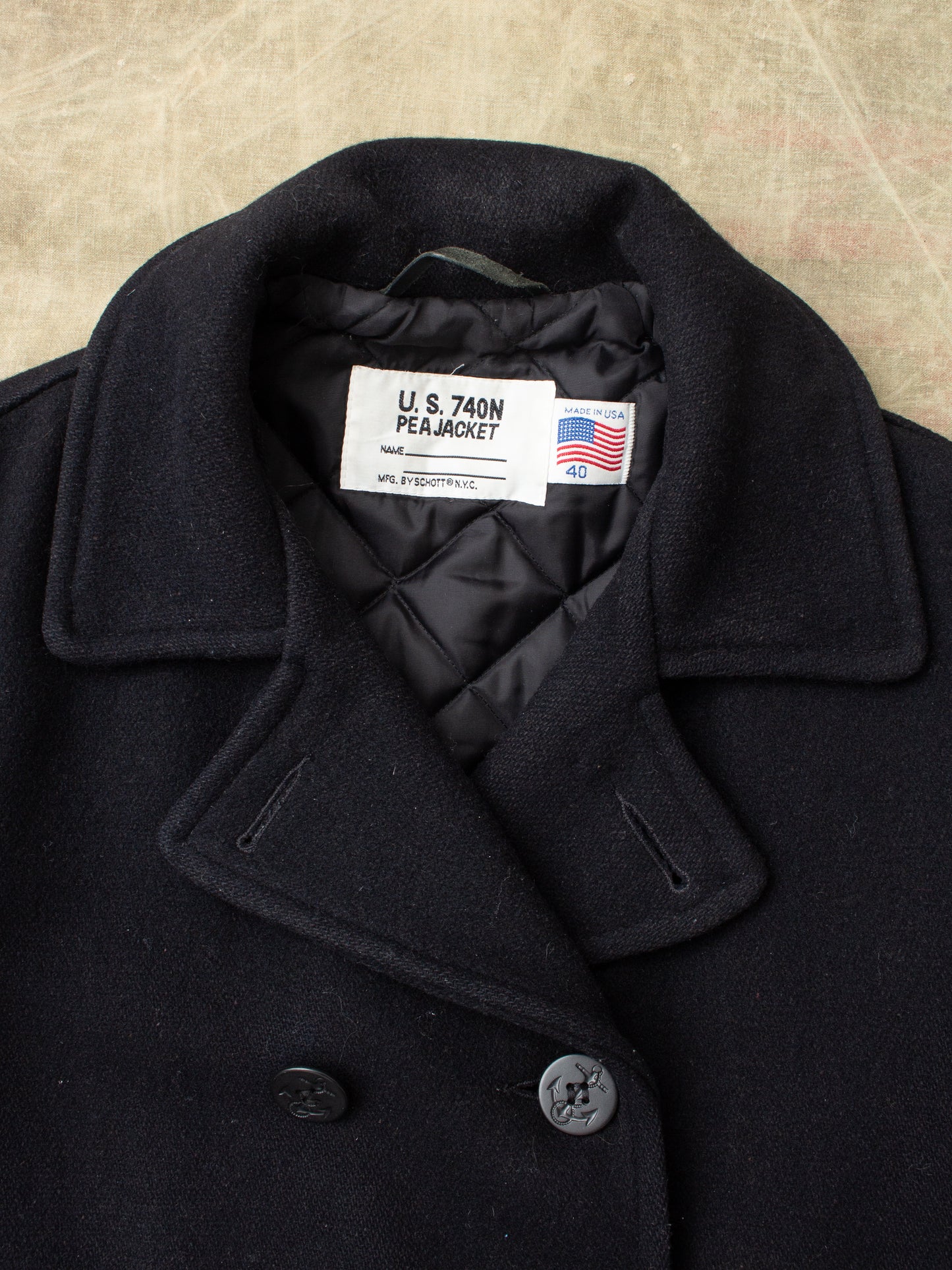 Second Hand Schott USN Wool Pea Coat Size 40