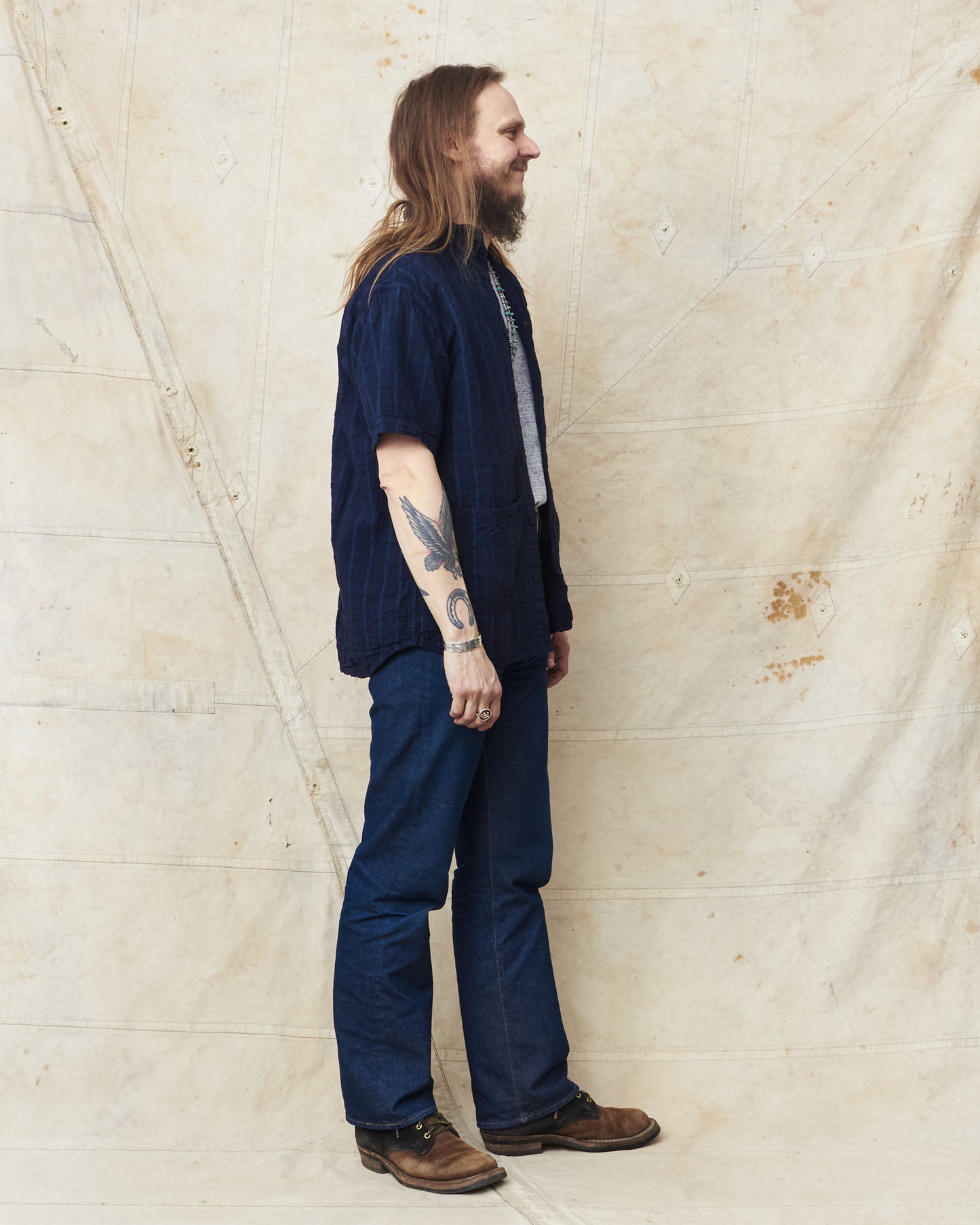Tender 469 Short Sleeve Flipped Collar Shirt Airbag Cambric Hadal Blue