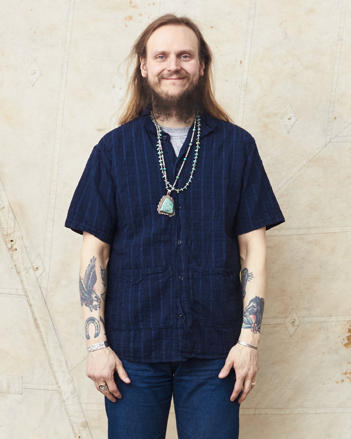 Tender 469 Short Sleeve Flipped Collar Shirt Airbag Cambric Hadal Blue