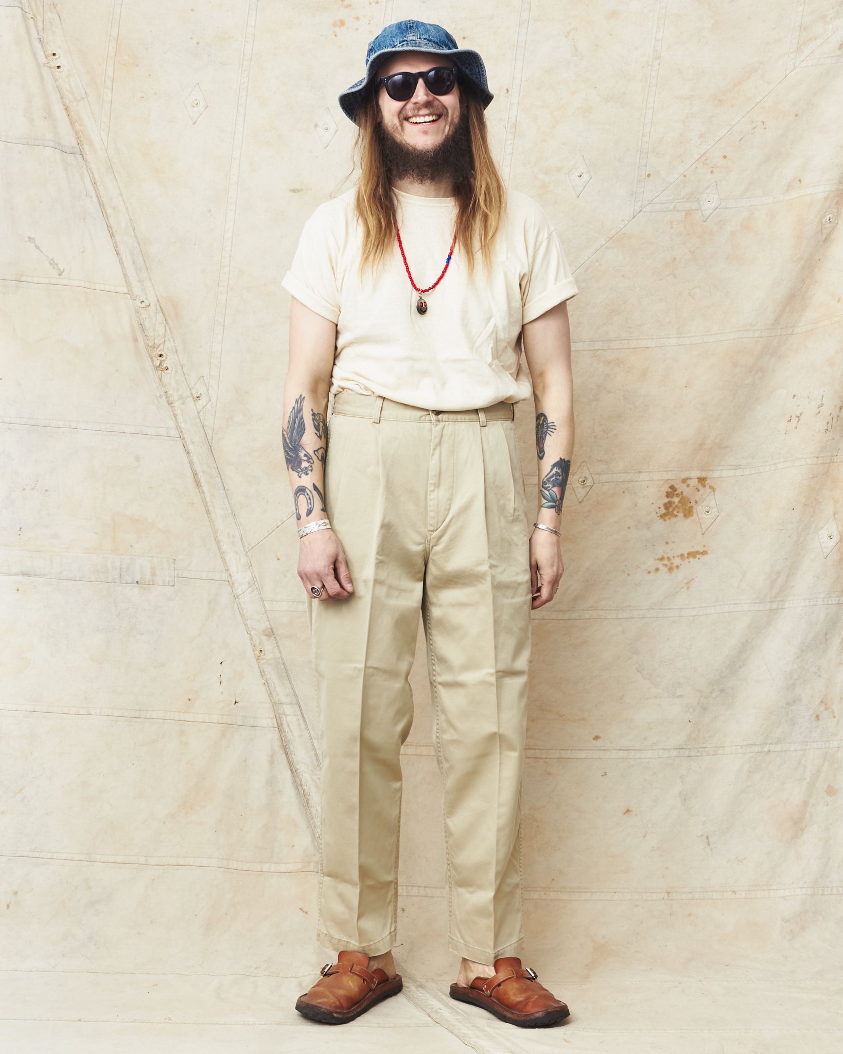 スラックス stein TWO TUCK WIDE TROUSERS BR.KHAKI stein TWO TUCK WIDE TROUSERS BR.KHAKI Stein SSSTEIN /Stein TWO