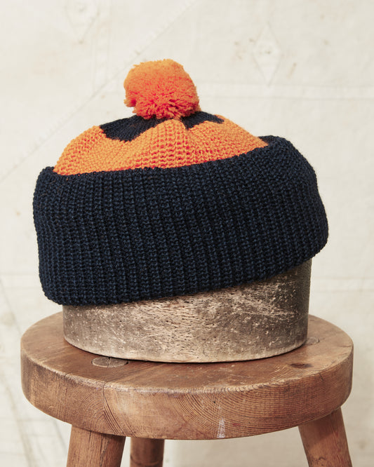 Heimat Wool U Boat Bobble Hat Rescue Orange / Ink