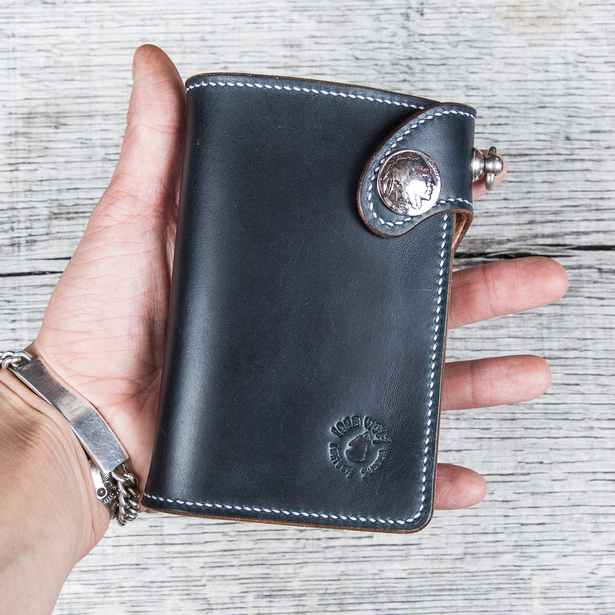 Lone Wolf Leathers Handmade Medium Wallet Horween Chromexcel Navy Blue