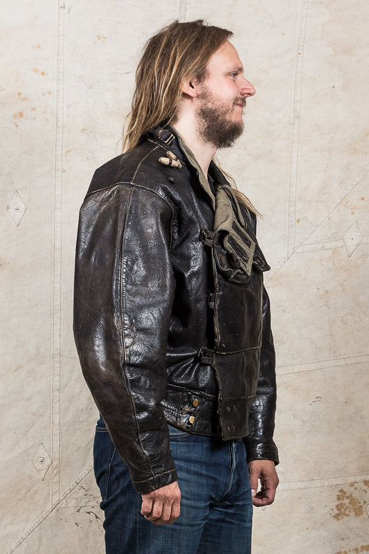 Vintage Swedish Army Dispatch Riders Leather Jacket "Ordonnansjacka"