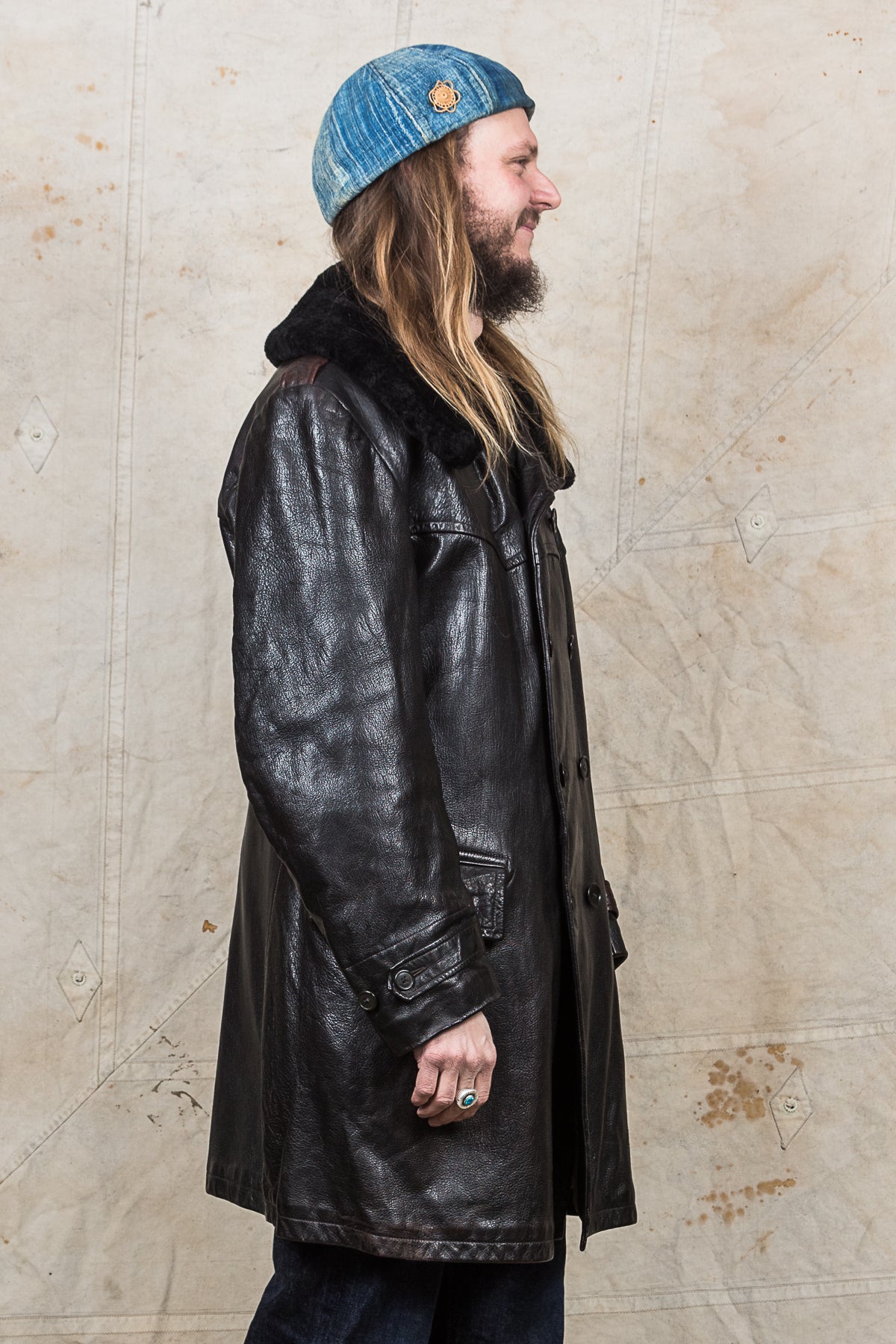 Vintage Swedish Army Mats Larsson Malung Leather Coat