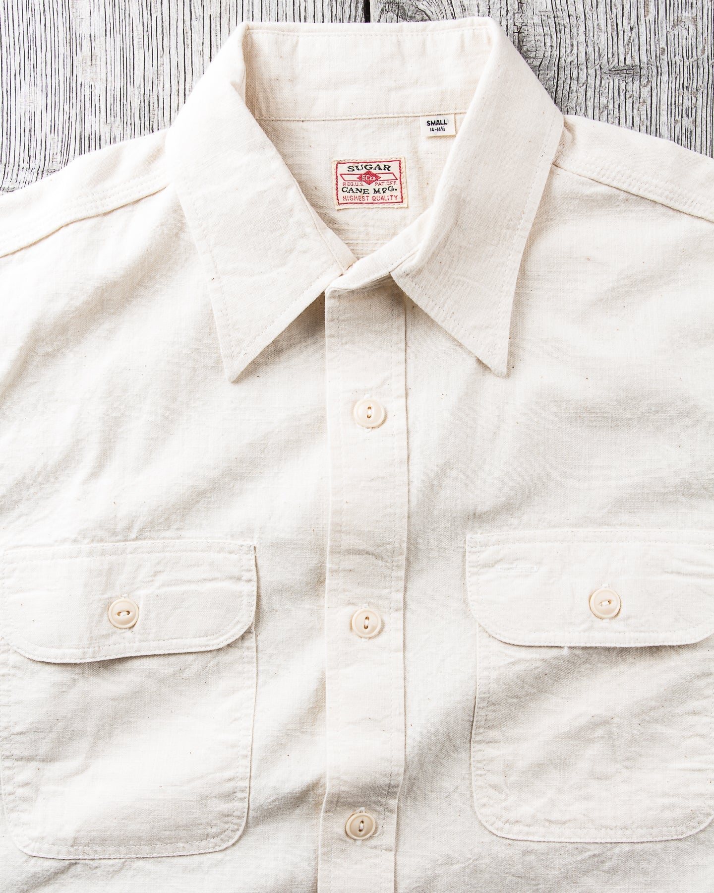 Sugar Cane & Co. Short Sleeve White Chambray Work Shirt SC37942