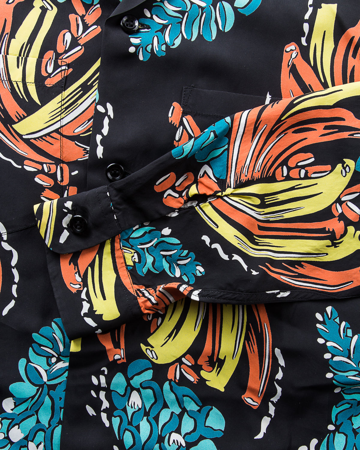 Sun Surf Rayon Long Sleeved Hawaiian Shirt Banana Harvest Black