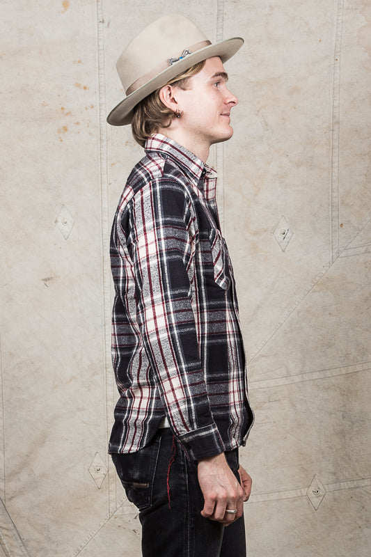 Sugar Cane & Co Twill Check Flannel Work Shirt Black