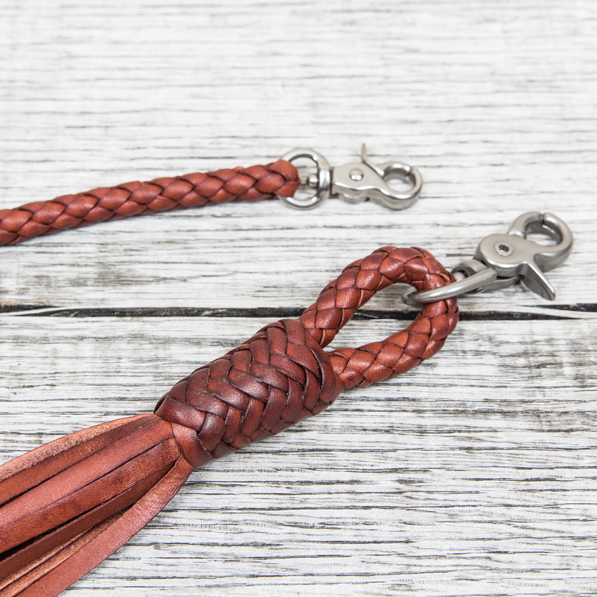 Lone Wolf Leathers Braided Wallet Leash Saddle Tan