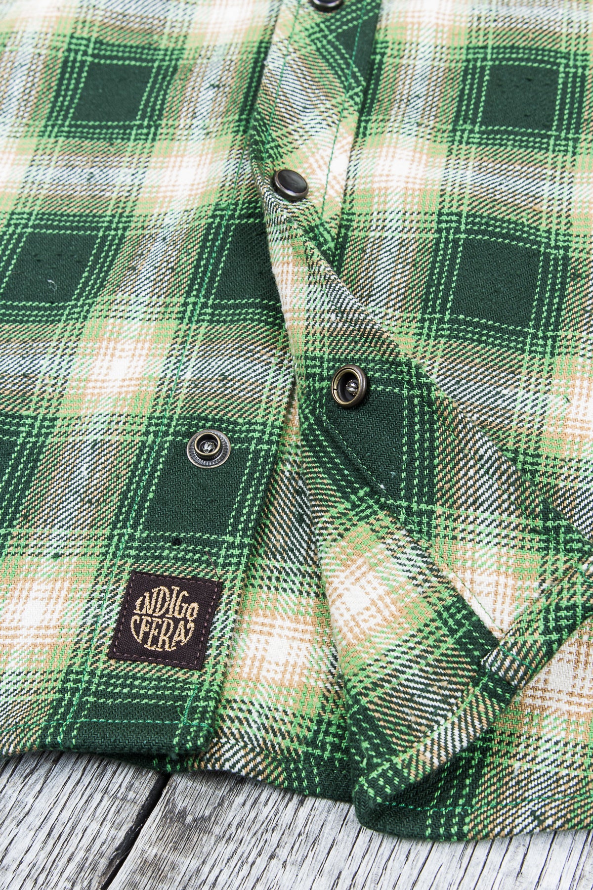 Indigofera Dawson Shirt Japanese Selvage Flannel Green/Beige/White