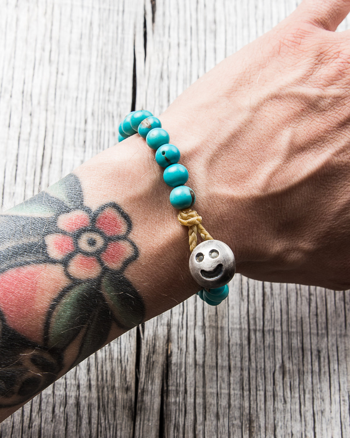 Tenable Crafts Turquoise Acai Seeds Silver Smiley Bracelet #180