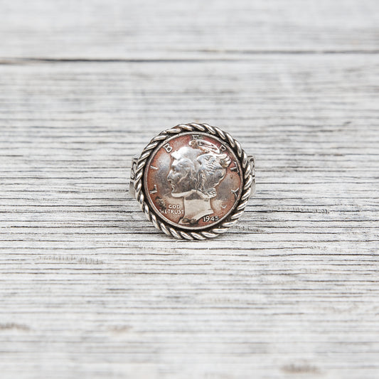Tenable Crafts Liberty Dime Coin Silver Ring #136