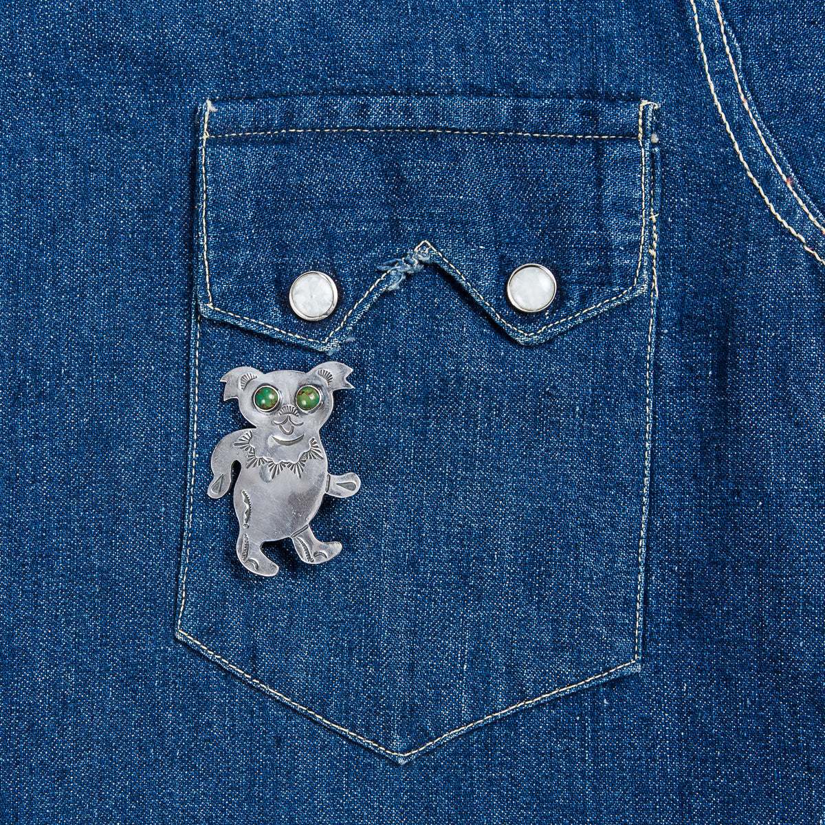 Munqa Newtive Dreaming Bear Silver & Turquoise Brooch