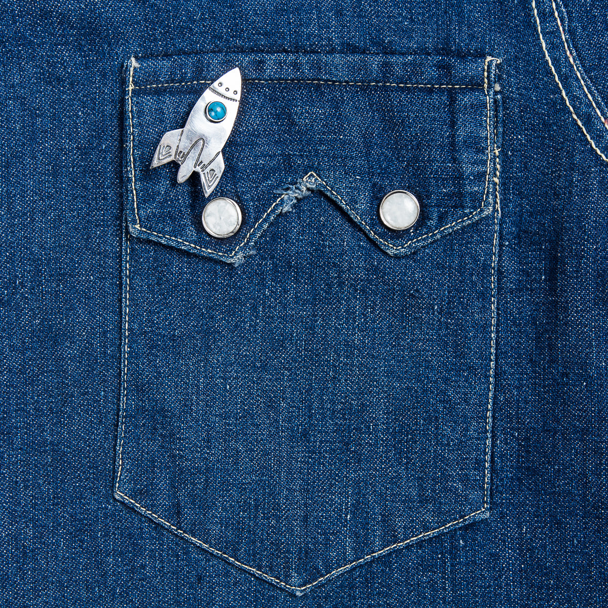 Munqa Newtive Rocket Silver & Turquoise Brooch