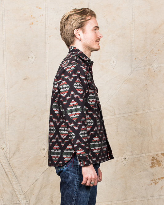 Sugar Cane Long Sleeve Native American Pattern Work Shirt Black