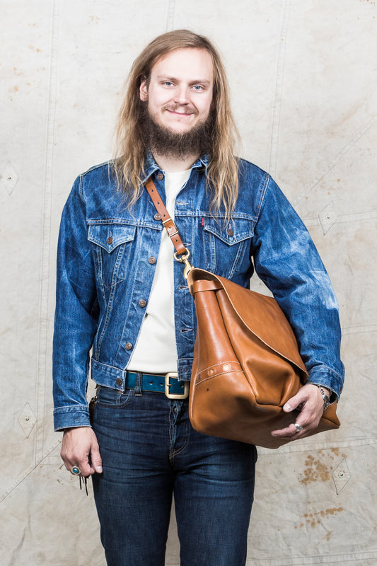 Blue Highway Messenger Bag Veg Tan Leather Cognac