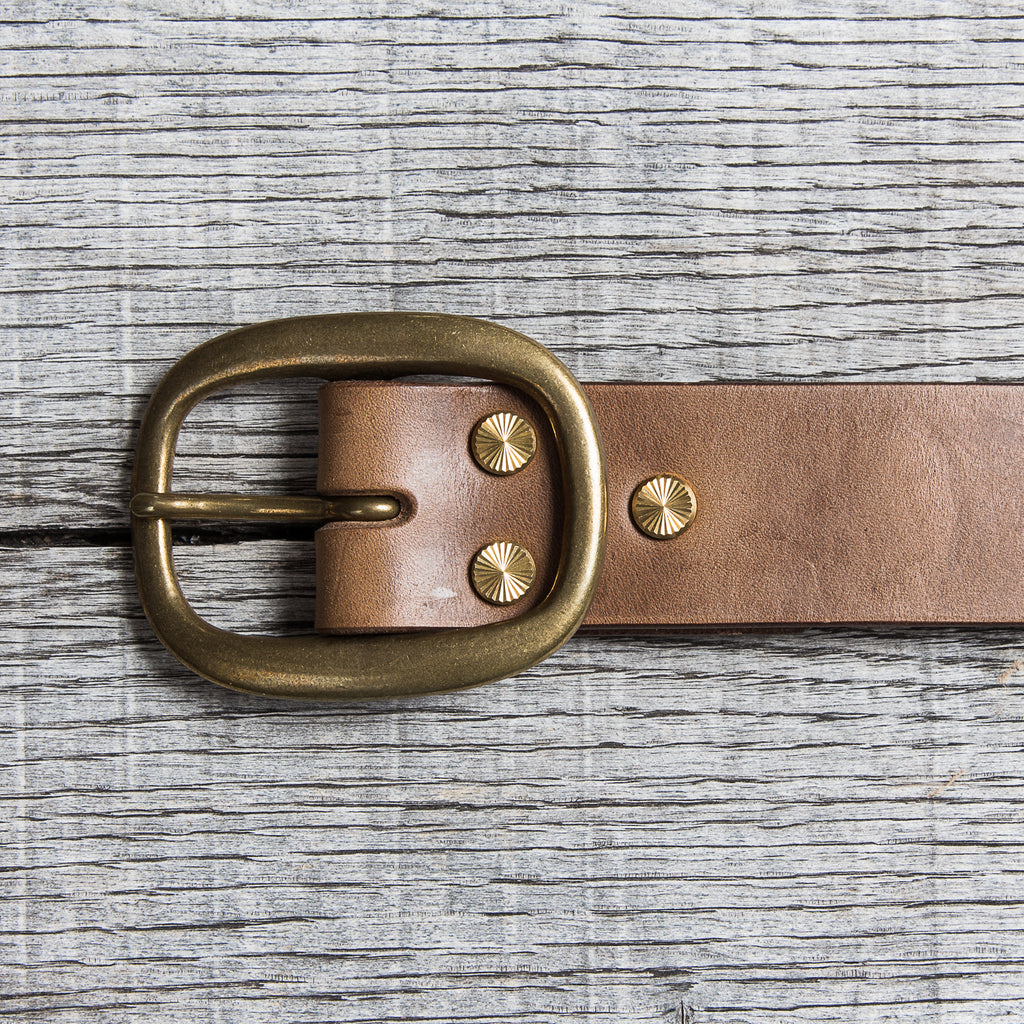 Lone Wolf Leathers Belt Horween Chromexcel Oval Brass Buckle