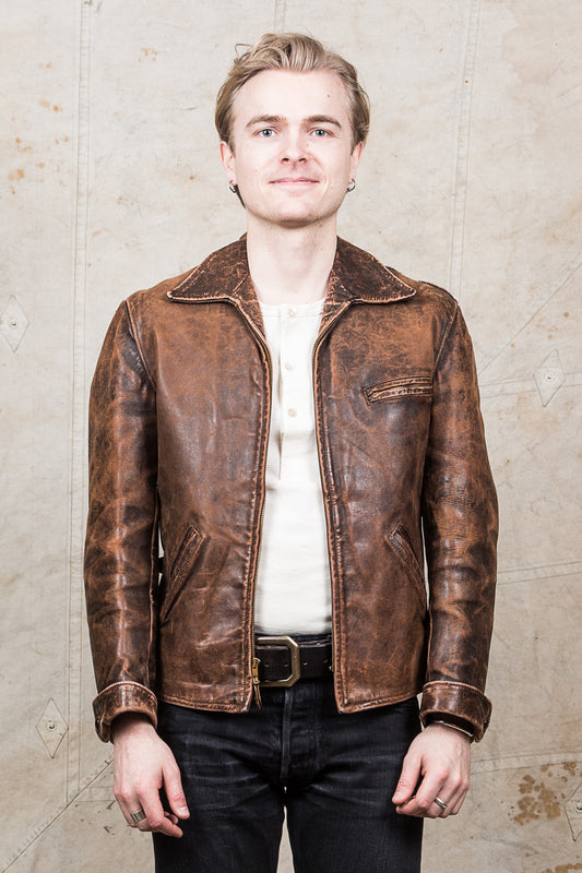 Vintage Original 40/50s Halfbelt Horsehide Leather Jacket