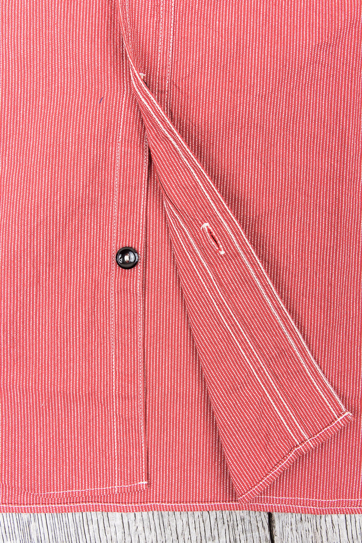Sugar Cane & Co Long Sleeved Hickory Stripe Work Shirt Red
