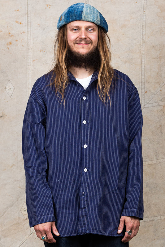 Tender Weaver's Stock Long Sleeved Tail Shirt Navy Pin Stripe