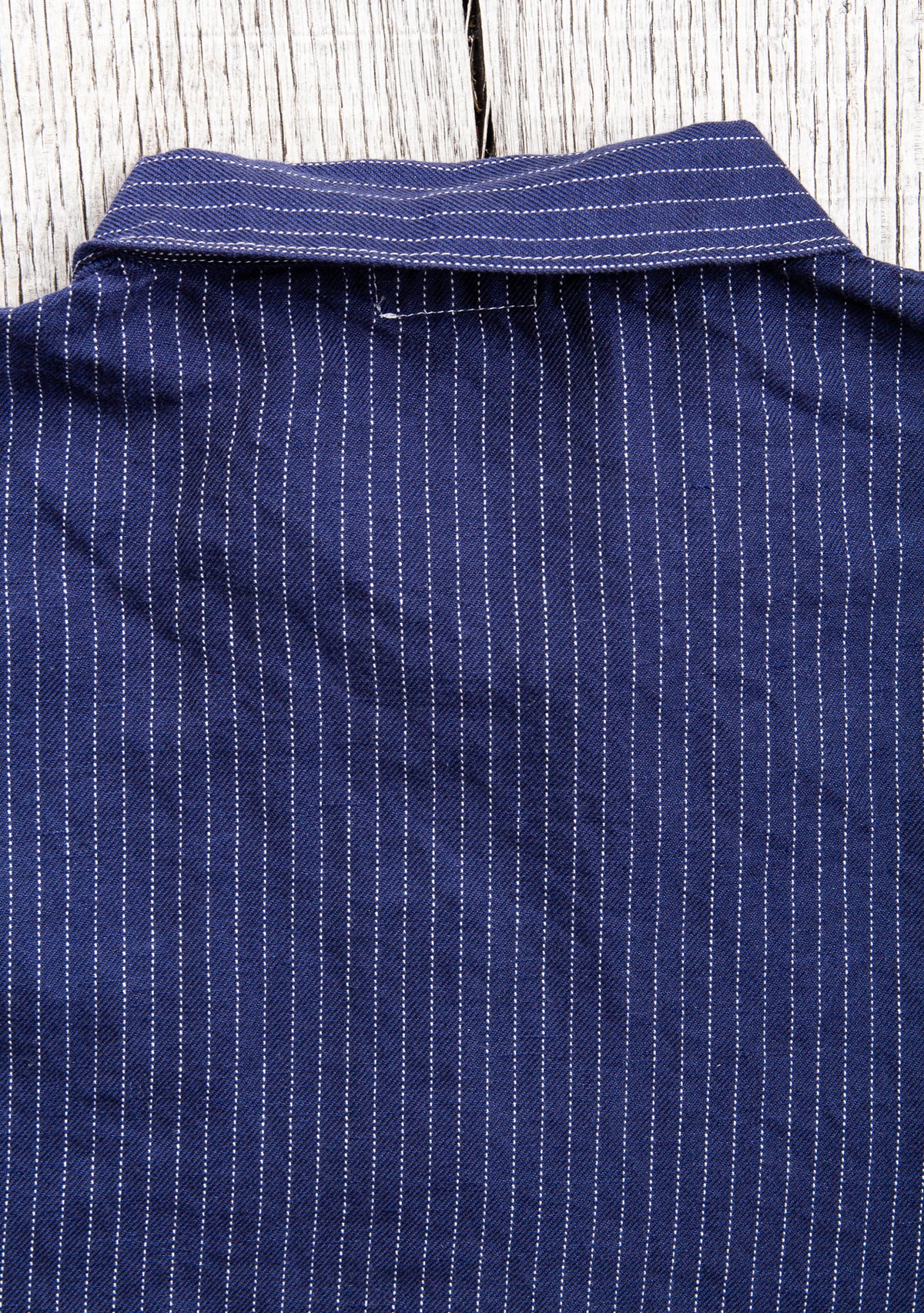 Tender Weaver's Stock Long Sleeved Tail Shirt Navy Pin Stripe