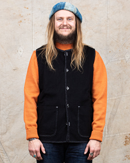 Tender Weaver's Stock Collarless Vest Black Wool