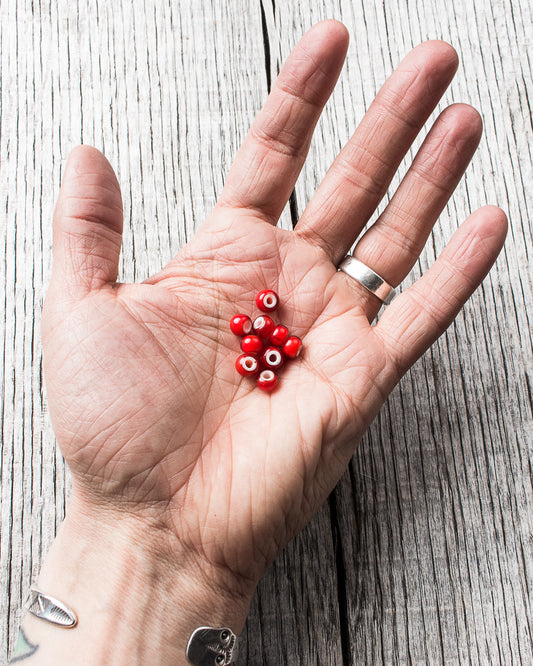 African White Heart Trade Bead Red