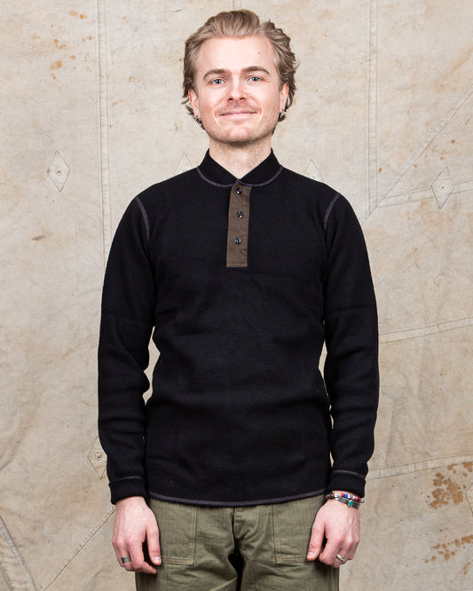 Buzz Rickson Long Sleeve Thermal Henley Shirt Black