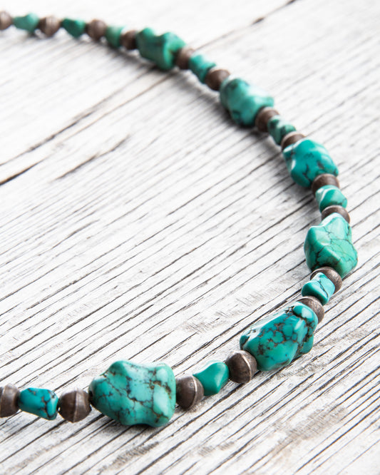 Vintage Navajo Turquoise & Benchmade Silver Beads Necklace