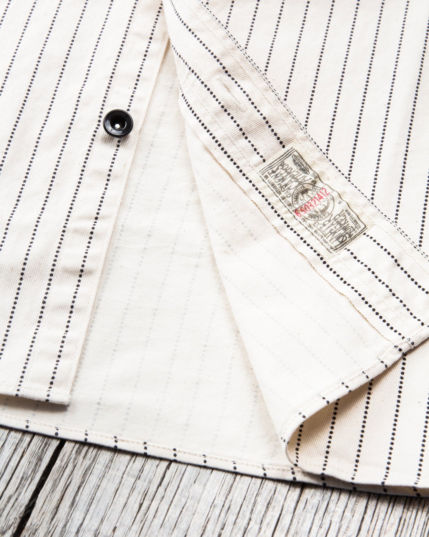 Sugar Cane & Co Fiction Romance 8.5oz. White Wabash Stripe Work Shirt SC27076