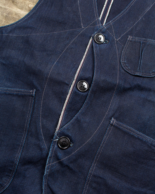 Second Hand Rising Sun Jeans & Co. Duck Canvas Indigo Vest Size Small