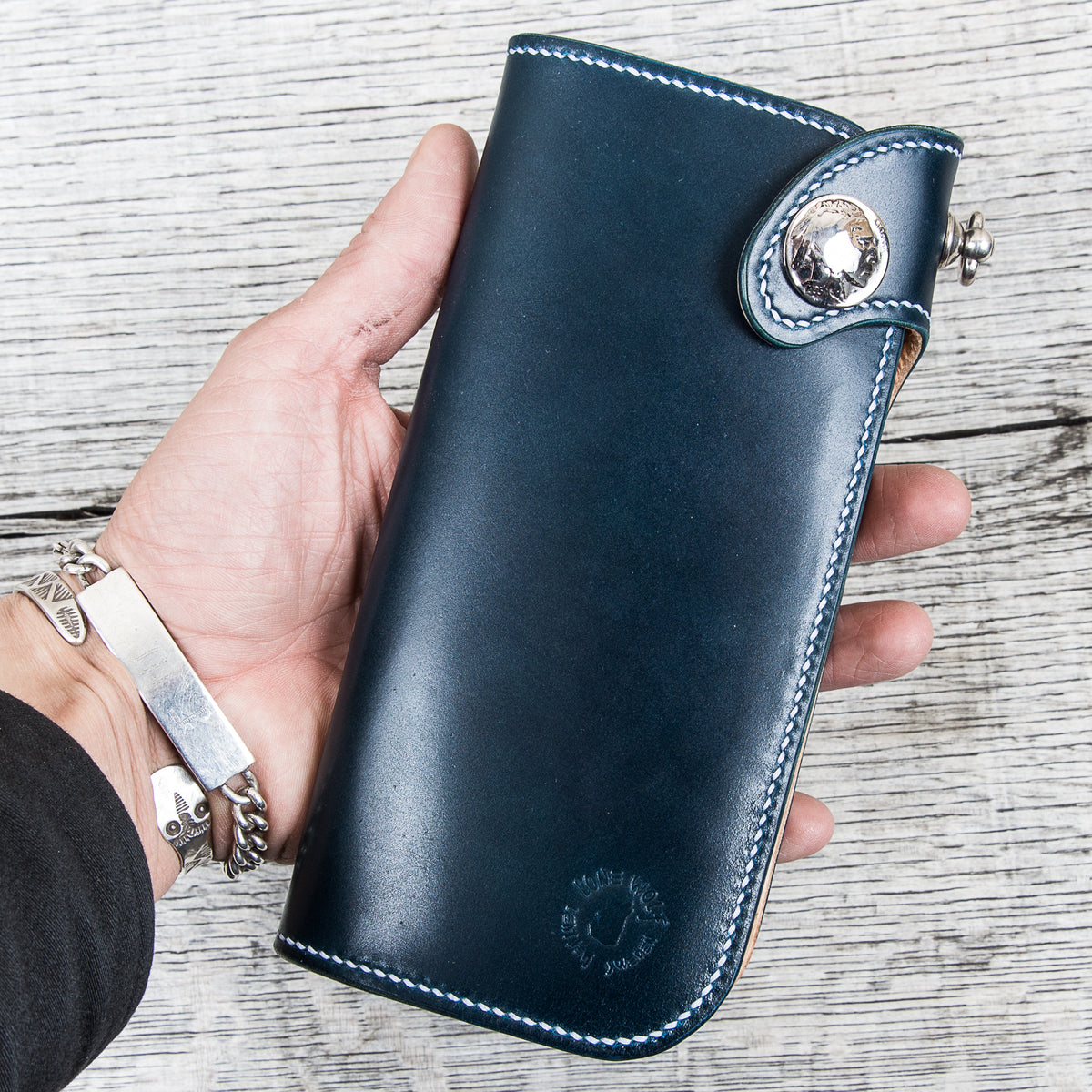 Lone Wolf Leathers Tall Wallet Shinki Shell Cordovan Navy