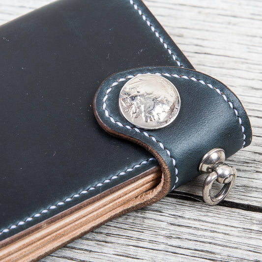 Lone Wolf Leathers Handmade Tall Wallet Horween Chromexcel Navy Blue