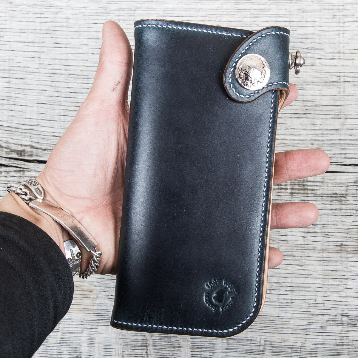 Lone Wolf Leathers Handmade Tall Wallet Horween Chromexcel Navy Blue