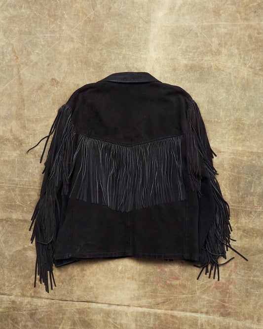 Second Hand Schott Black Suede Fringe Jacket Size 48
