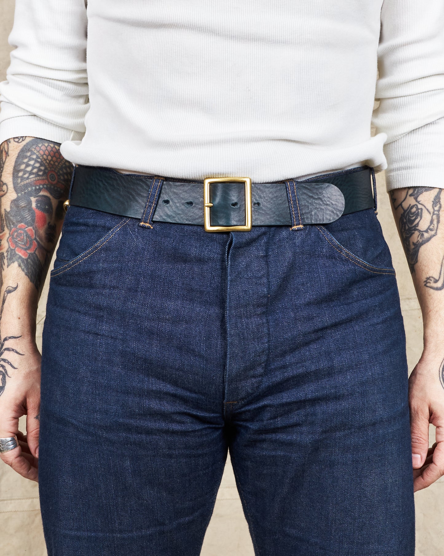Indigofera Levon Leather Belt Navy