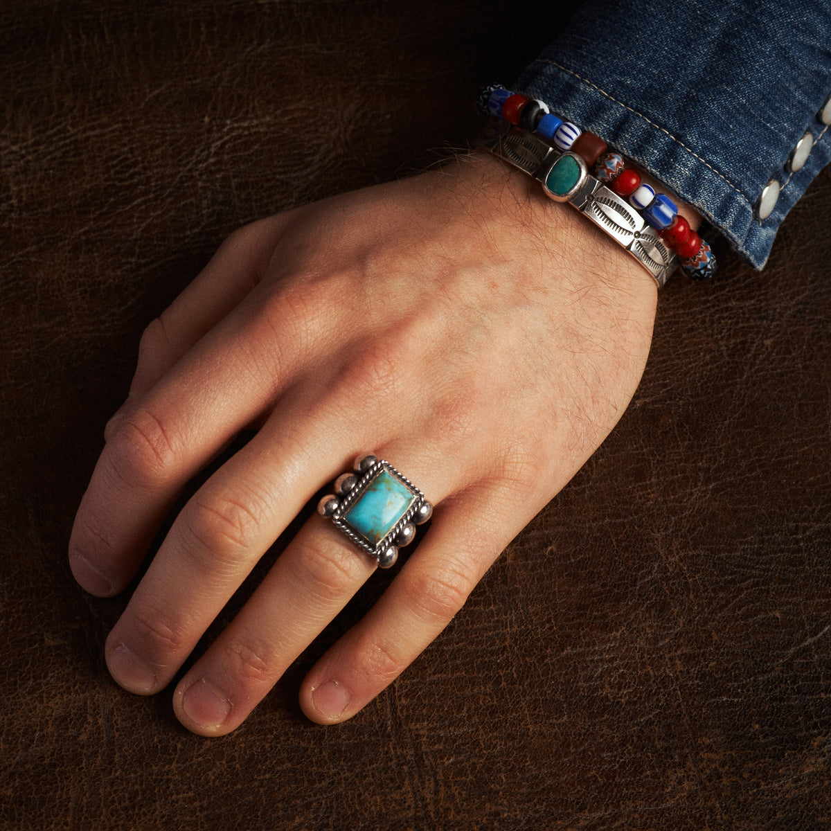 Larry Smith 6 Point Rectangle Turquoise Ring RG-0060