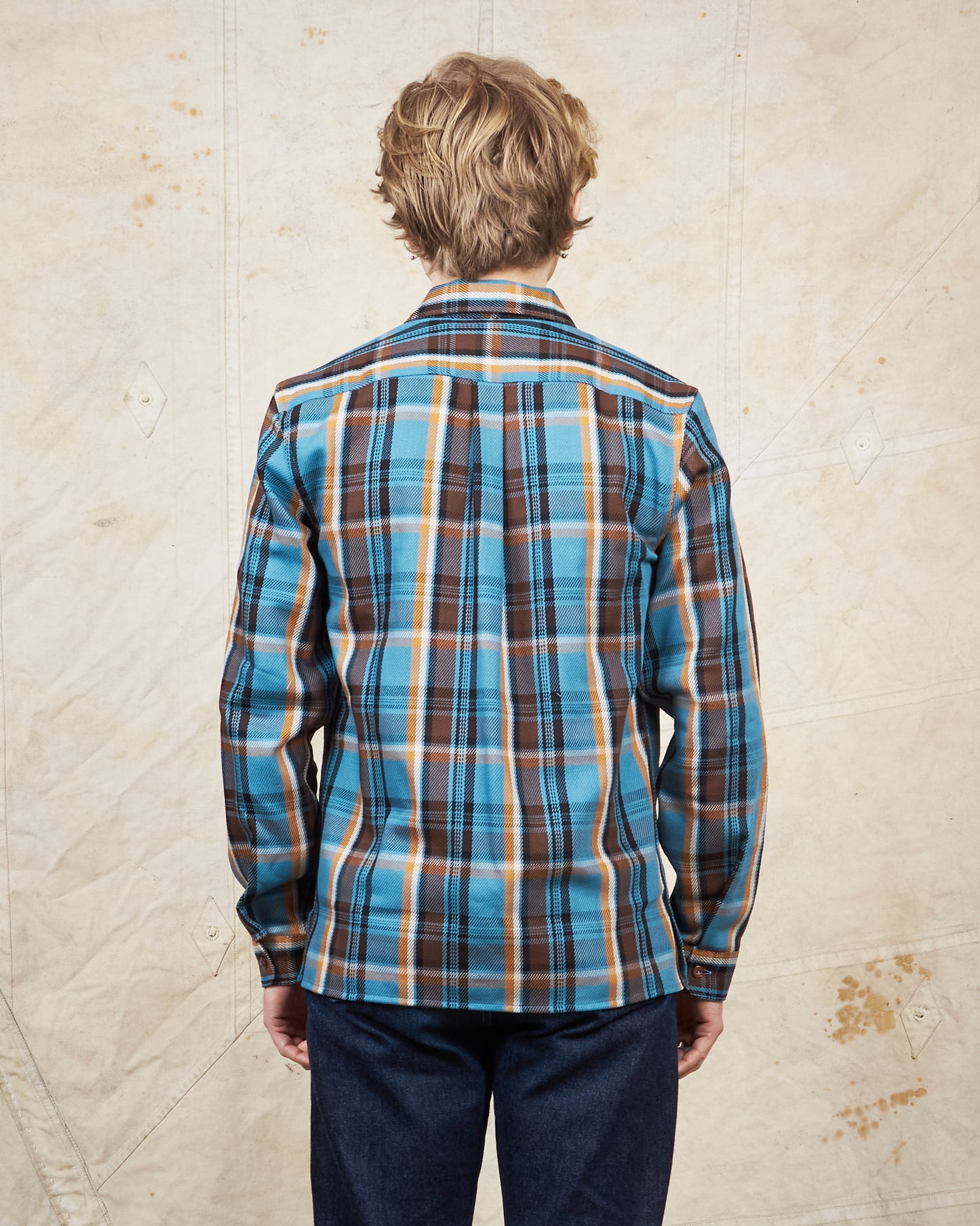 Indigofera Webster Flannel Shirt Twill Check Blue / Gold / Brown / Black