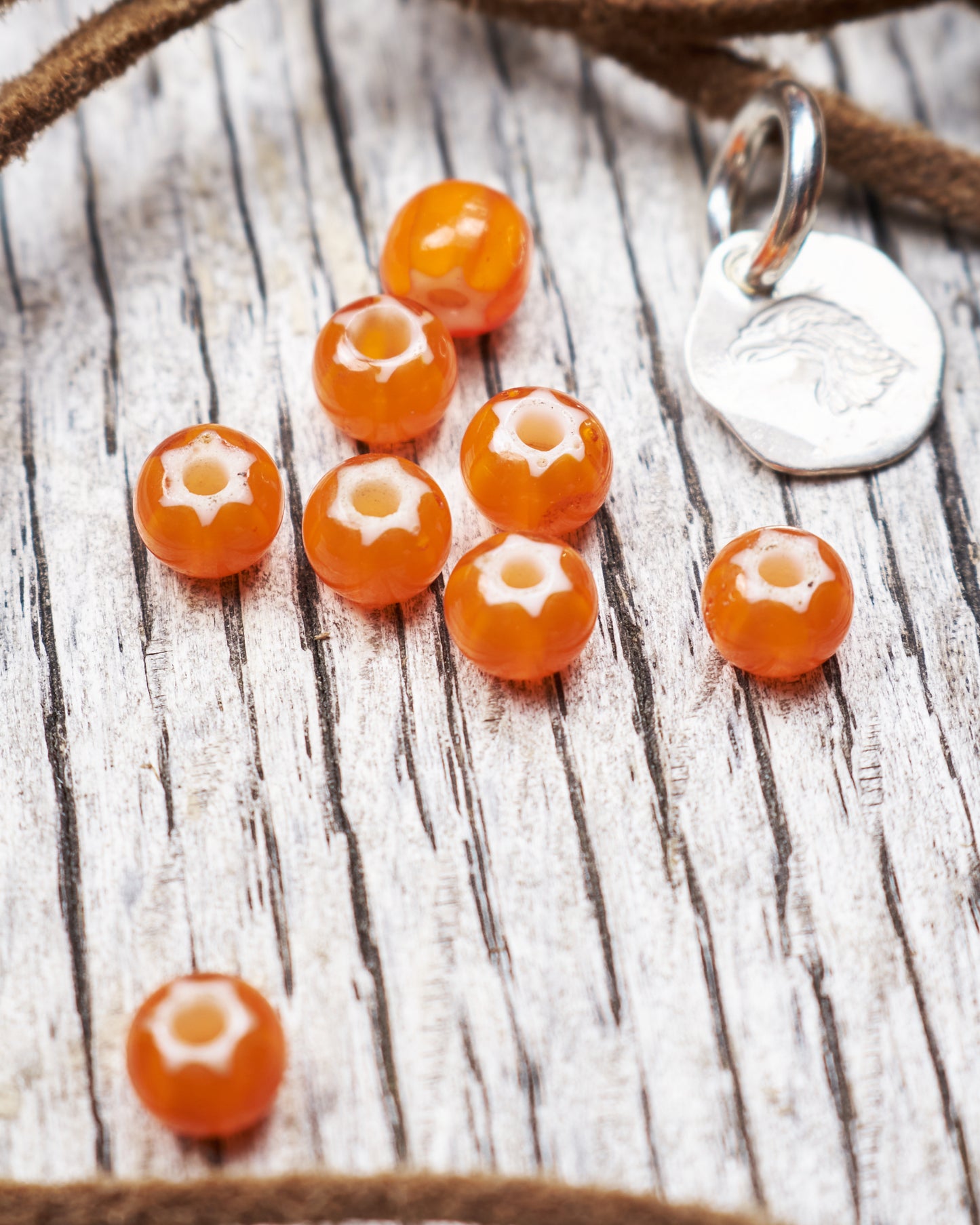 African White Heart Trade Bead Orange