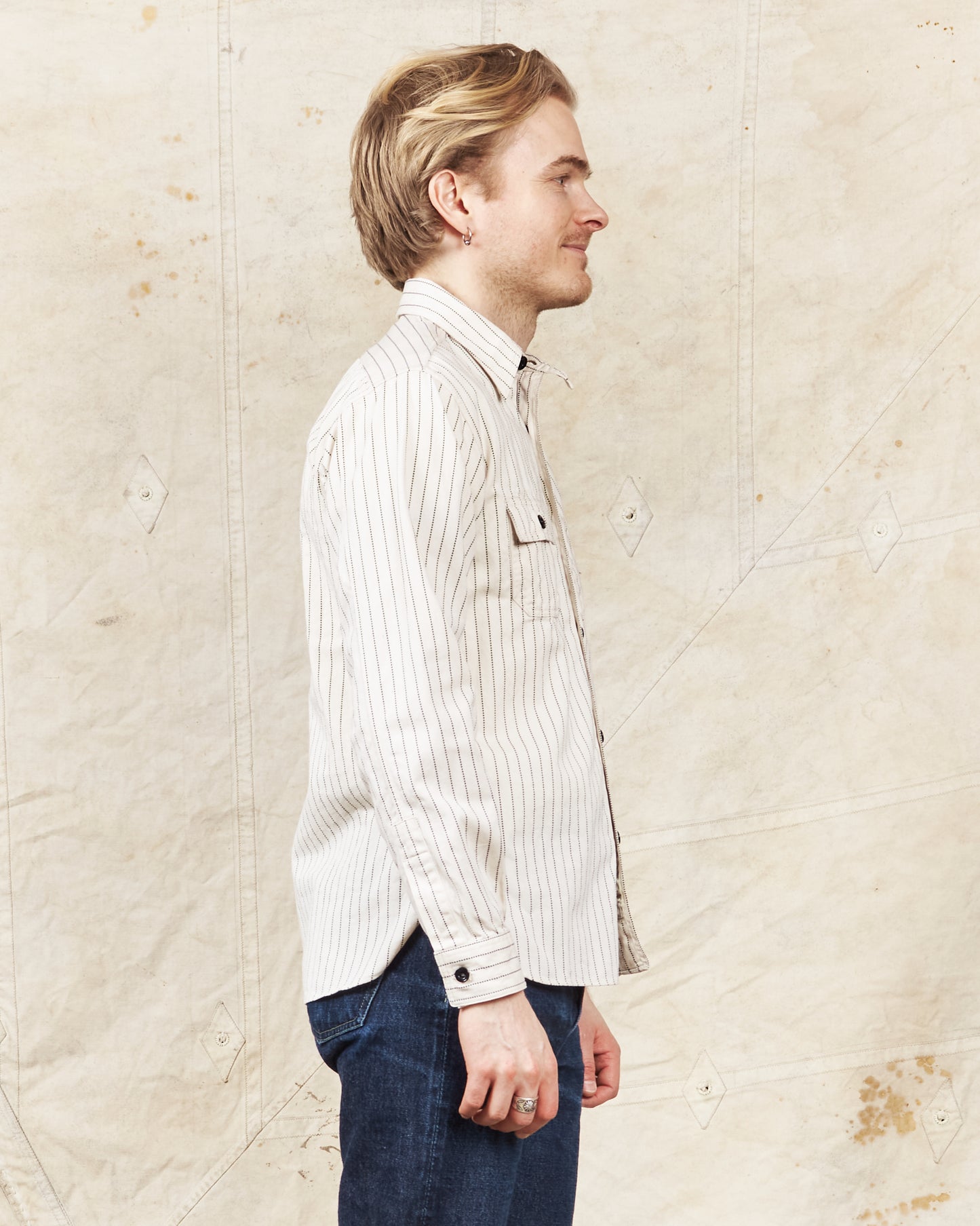 Sugar Cane & Co Fiction Romance 8.5oz. White Wabash Stripe Work Shirt SC27076