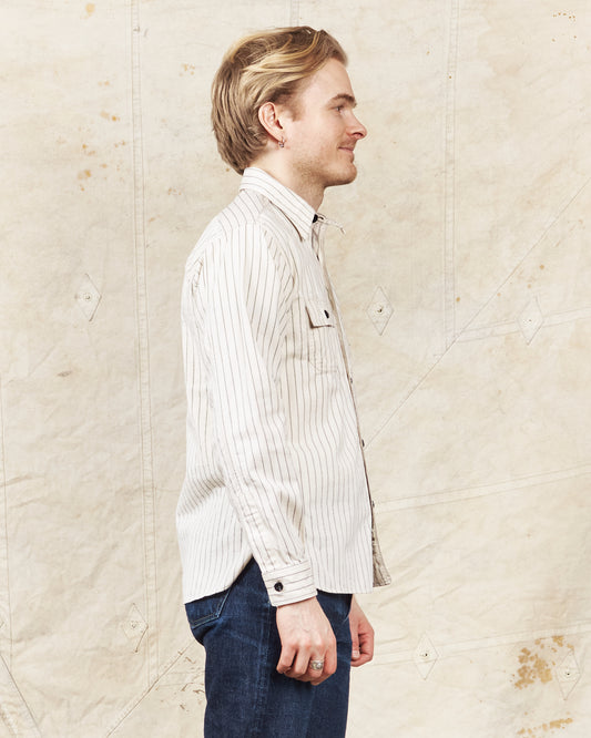 Sugar Cane & Co Fiction Romance 8.5oz. White Wabash Stripe Work Shirt SC27076