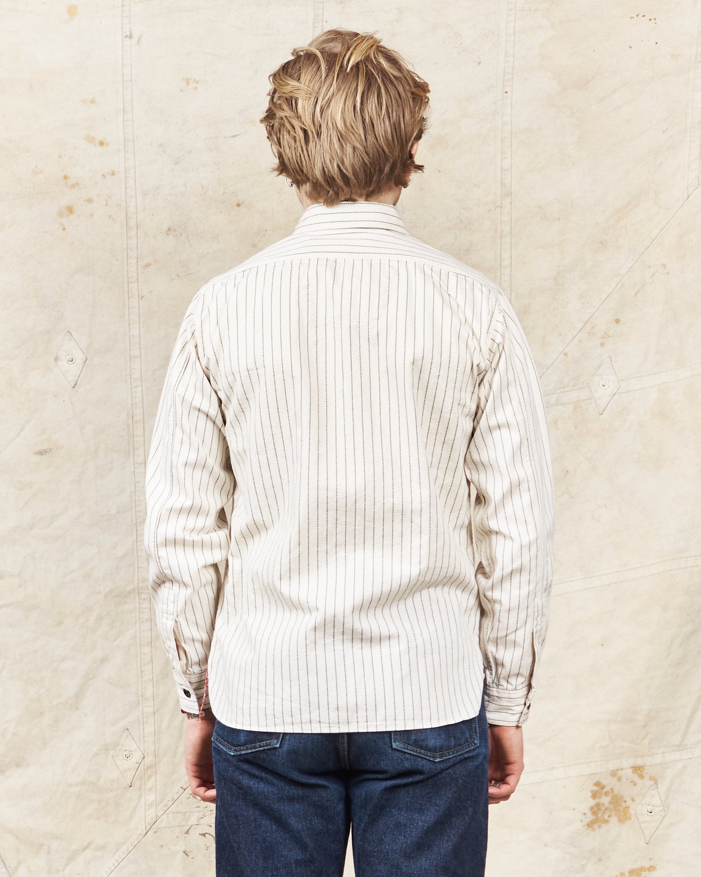 Sugar Cane & Co Fiction Romance 8.5oz. White Wabash Stripe Work Shirt SC27076