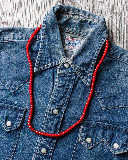 African White Heart Trade Beads Necklace Red