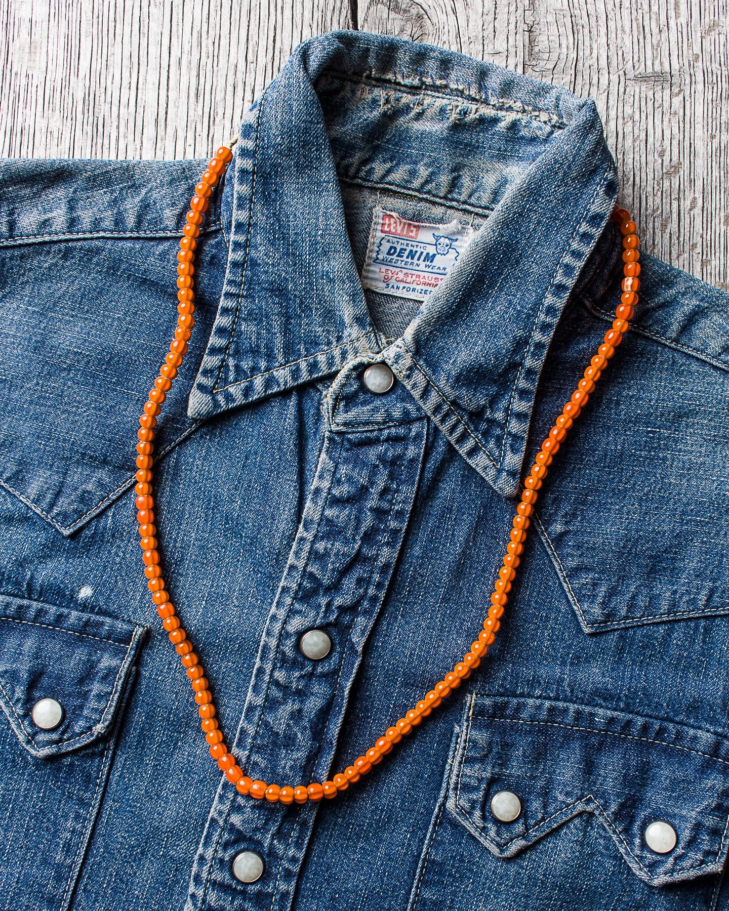 African White Heart Trade Beads Necklace Orange