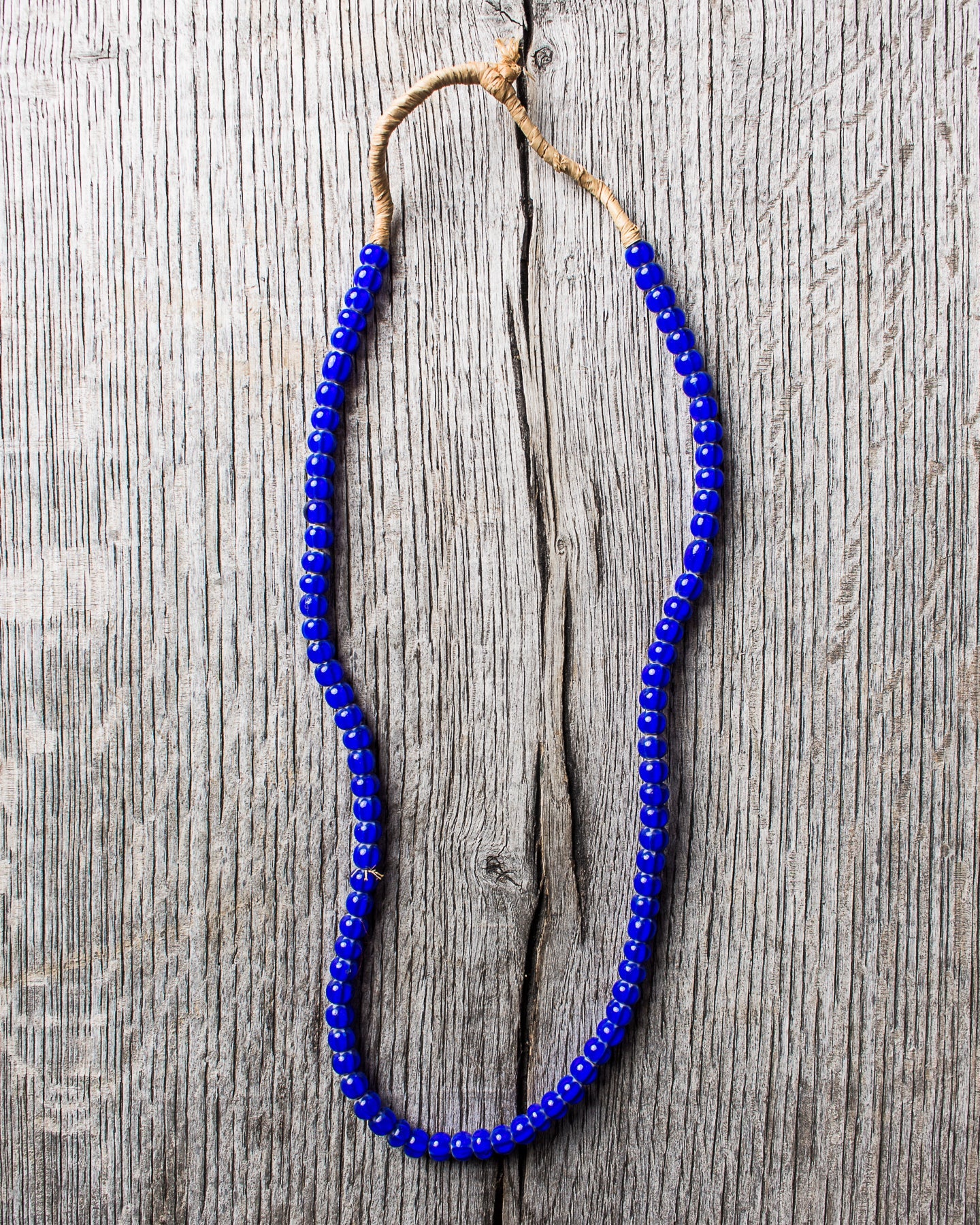 African White Heart Trade Beads Necklace Blue