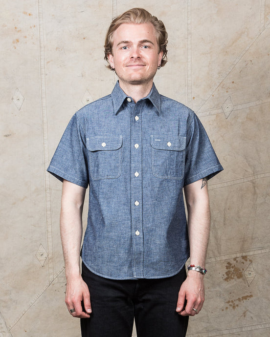 Sugar Cane & Co. Short Sleeve Blue Chambray Work Shirt